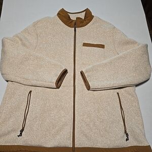 George Cream and Brown Men's Full-zip Sweater